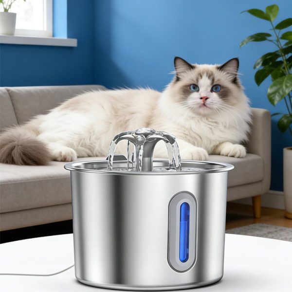 Smart Stainless Steel Cat Water Fountain – Quiet Auto Flow